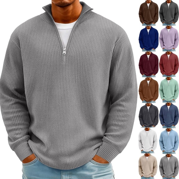 Gray Quarter Zip Men Corduroy Slim Fit Cozy Pullover Heavy Big and Tall S-5XL