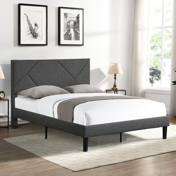 Gray Queen Bed Frame with Strong Support / No Box Spring, Easy Assembly, Modern Style