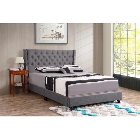Queen Size Metal Platform Bed Frame with No Box Spring, Gray for Master Bedroom
