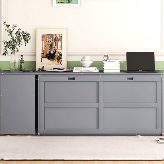 Gray Queen Bed With Rotable Art Desk - And Size In Strong Bedroom Element, Space Saving