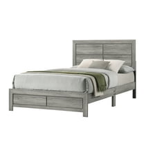 Gray Queen Platform Bed - Rustic Wood Grain Headboard, 83.5"L X 63.3"W