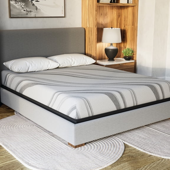 Gray Queen Size Bib With High Density Comfort Layer And Gel Memory Foam For A Sound Night's Sleep