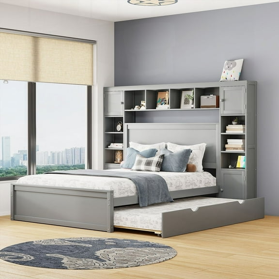 Gray Queen Size Bed Boasting Storage & Built-in Outlets for Bedroom
