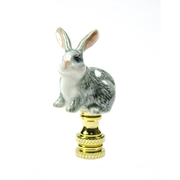 Gray Rabbit Finial Hand Painted Porcelain 2.5"h