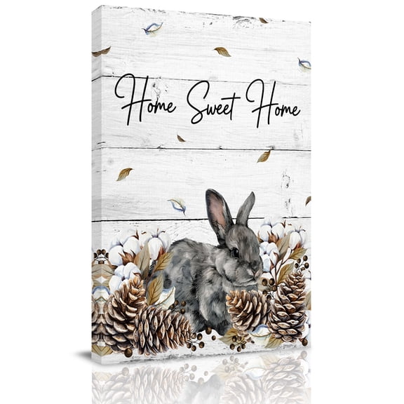 Gray Rabbits Canvas Wall Art for Living Room, Cotton Pine Fruit Home Sweet White Wood Grain Wall Decor Framed Artwork Pictures Ready to Hang for Bedroom Office Home Decor