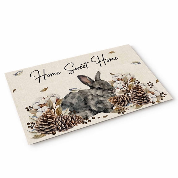 Gray Rabbits Door Mat Cotton Pine Fruit Home Sweet Linen Texture Non Slip Absorbent Entrance Mat Washable Low Profile Indoor Doormat for Front Door Entryway Entry 16"x24"