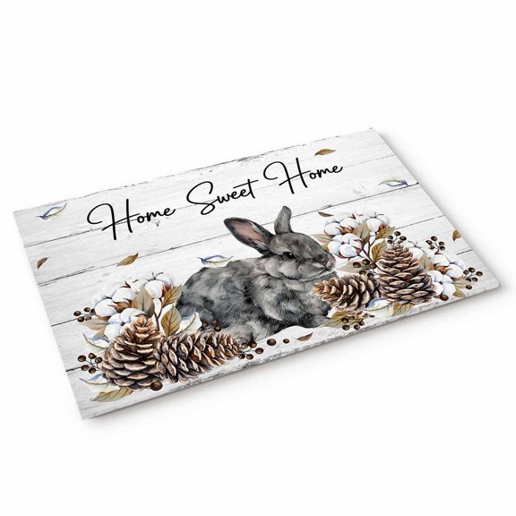Gray Rabbits Door Mat Cotton Pine Fruit Home Sweet White Wood Grain Non Slip Absorbent Entrance Mat Washable Low Profile Indoor Doormat for Front Door Entryway Entry 16"x24"