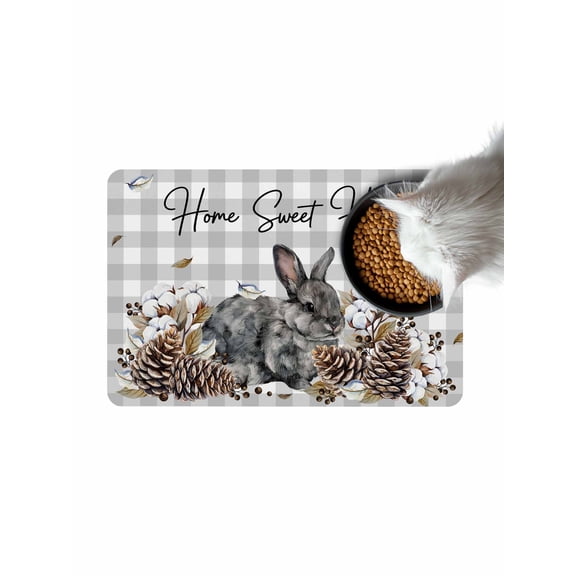 Gray Rabbits Doormat Home Sweet Home Rabbits Pine Cone Cotton Berry Gray Plaid Non Slip Diatomaceous Earth Door Mat Absorbent Quick Dry Soft Washable Entrance Rug for Bathroom Laundry Room 24"x36"