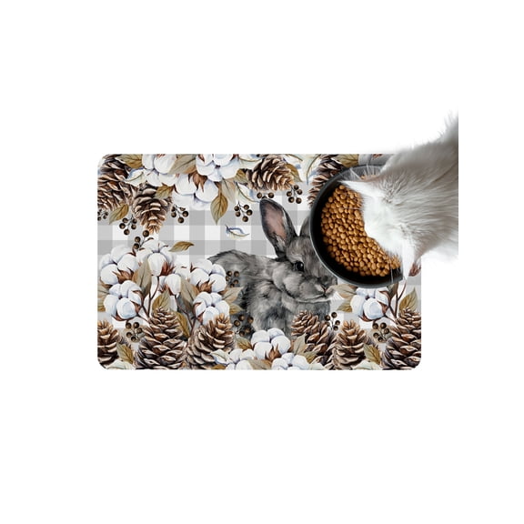 Gray Rabbits Doormat Home Sweet Home Rabbits Pine Cone Leaf Cotton Berry Gray Plaid Non Slip Diatomaceous Earth Door Mat Absorbent Quick Dry Washable Entrance Rug for Bathroom Laundry Room 24"x36"
