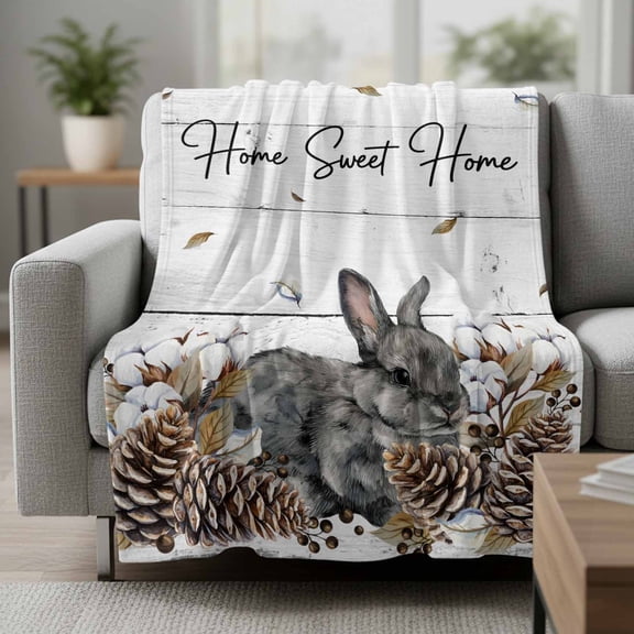 Gray Rabbits Fleece Throw Blanket Cotton Pine Fruit Home Sweet White Wood Grain Ultra Soft Fuzzy Cozy Flannel Throw Blanket for Couch Sofa Bed Car Travel, Ideal Gifts 30x40 Inches