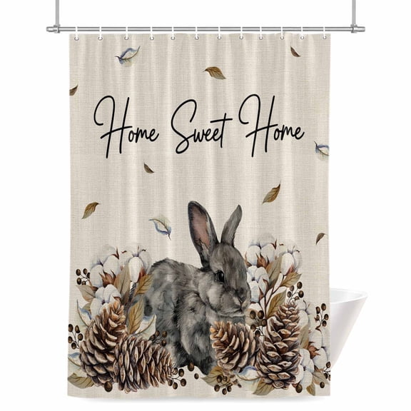 Gray Rabbits Shower Curtains for Bathroom, Cotton Pine Fruit Home Sweet Linen Texture Waterproof Fabric Shower Curtain for Bathroom Bathtub Decoration, Machine Washable 36"x72"