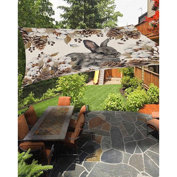 Gray Rabbits Sun Shade Sail 6.5'X10' Cotton Pine Fruit Farm Animal Linen Texture UV Block Outdoor Sail Shades Breathable Waterproof Rectangular Sunshade for Patio Garden Pool Pergola Porch
