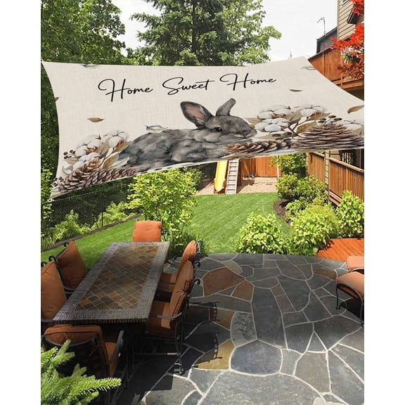 Gray Rabbits Sun Shade Sail 6.5'X10' Cotton Pine Fruit Home Sweet Linen Texture UV Block Outdoor Sail Shades Breathable Waterproof Rectangular Sunshade for Patio Garden Pool Pergola Porch