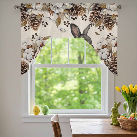 Gray Rabbits Swag Valances for Kitchen Window, Cotton Pine Fruit Farm Animal Linen Texture Small Swag Valances Rod Pocket Curtain Drapes Window Treatment for Bedroom Bathroom, 56x36 Inch