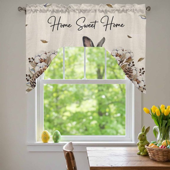 Gray Rabbits Swag Valances for Kitchen Window, Cotton Pine Fruit Home Sweet Linen Texture Small Swag Valances Rod Pocket Curtain Drapes Window Treatment for Bedroom Bathroom, 56x36 Inch