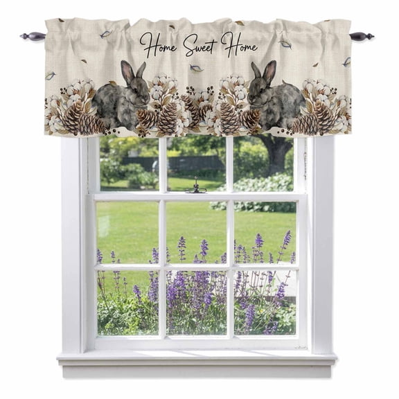 Gray Rabbits Valance Curtain Cotton Pine Fruit Home Sweet Linen Texture Window Valances Rod Pocket Short Curtains Window Treatments for Kitchen Bedroom Bathroom Laundry 42" x 12"