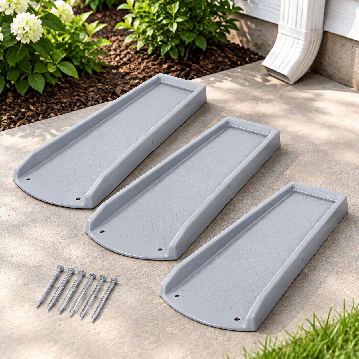 Gray Rain Gutter Downspout Splash Block Extensions, 3 Pack, 24 Inch ...