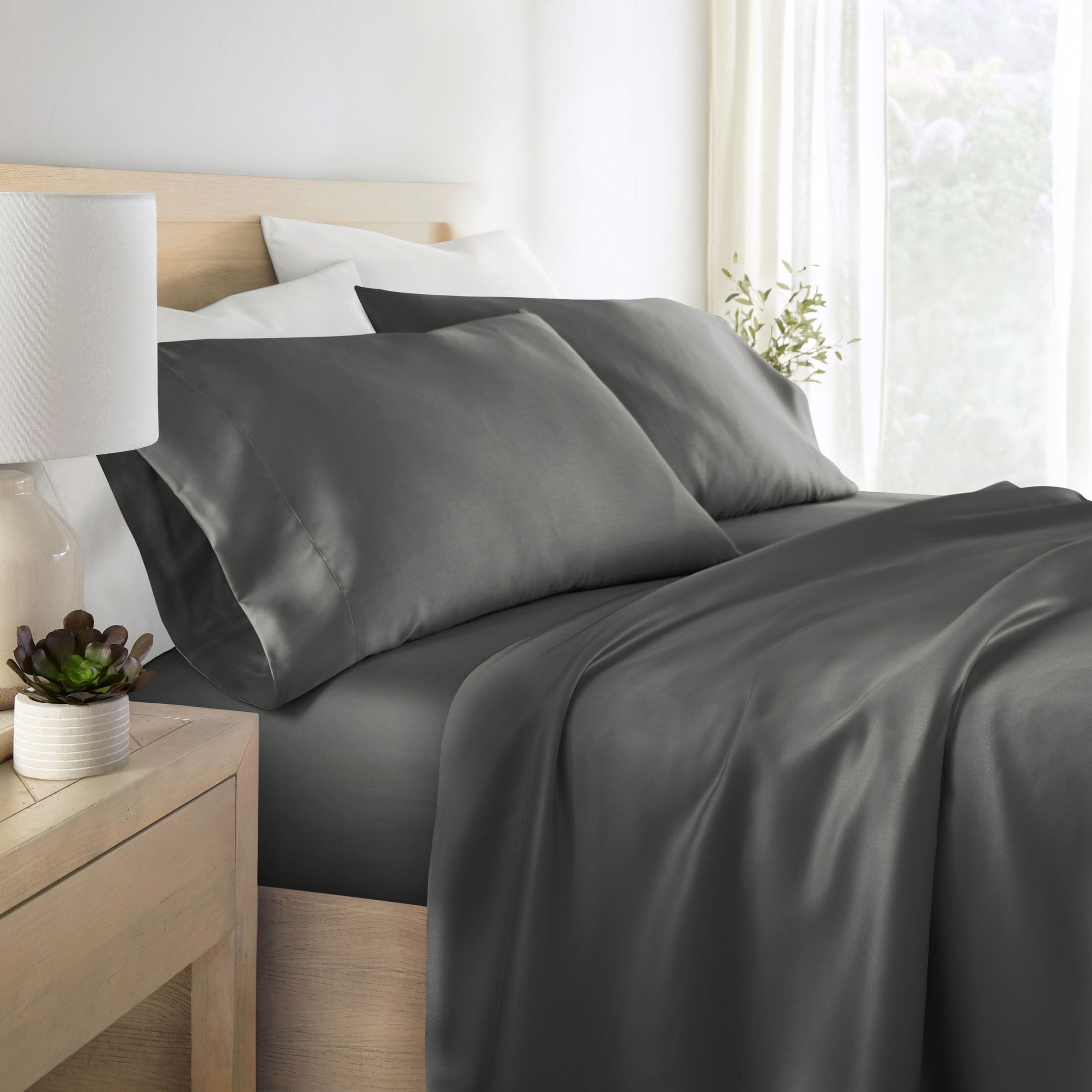 Noble Linens Rayon from Bamboo 4 Piece Luxury Bed Sheet Set, Gray, King