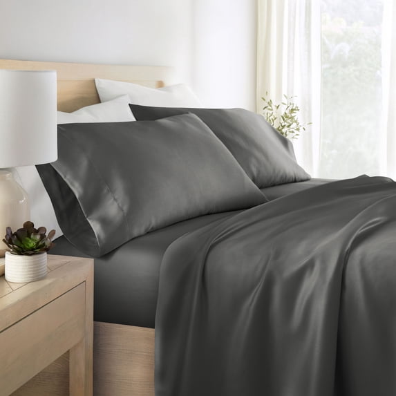 Noble Linens Rayon from Bamboo 4 Piece Luxury Bed Sheet Set, Gray, King