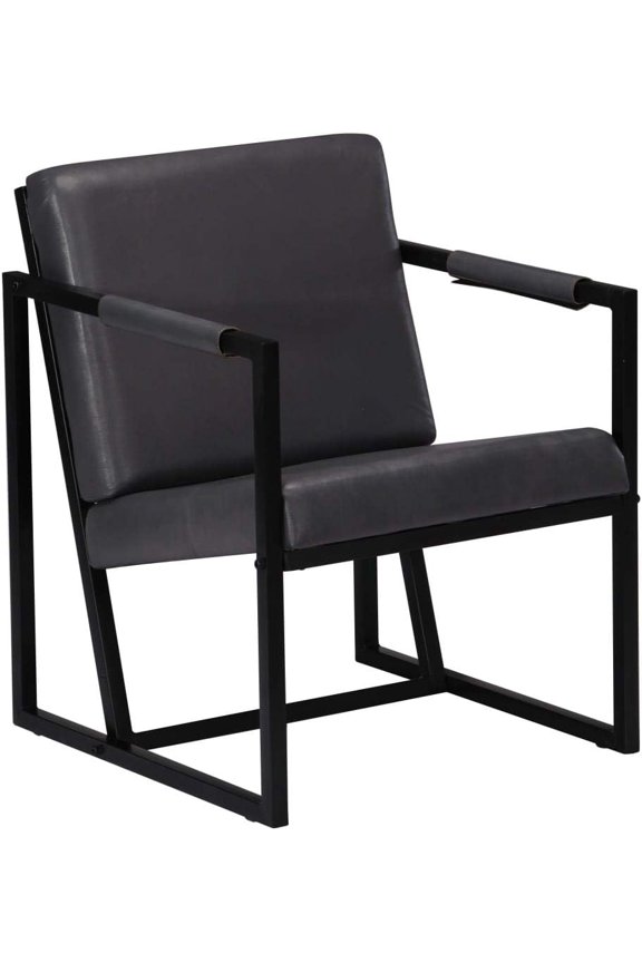 Gray Real Leather Armchair with Powder-Coated Steel Frame, Understated Design for Living Room, Cozy Thickly-Padded Upholstery and Armrests, Easy Assembly