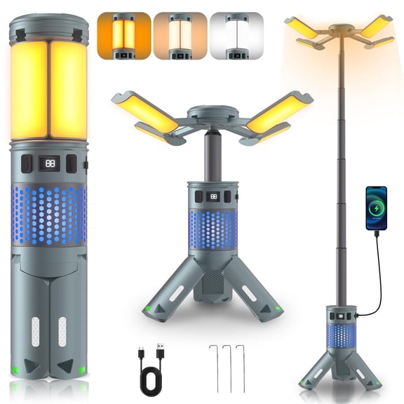 Gray Rechargeable Telescopic Camping Lantern With Stand, 12000mAh