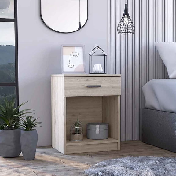 Gray Rectangle Nightstand | One Drawer & Lower Shelf for Storage | Bedroom Use
