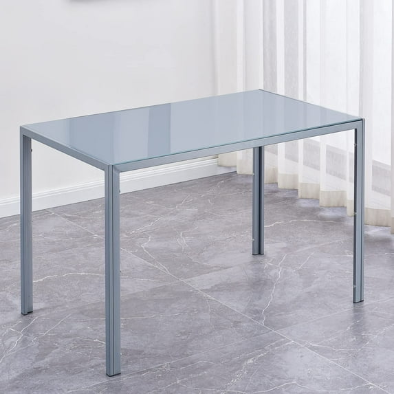 Gray Rectangular Dining Table for Home Kitchen, Modern Glass Table for 6 People, with Tempered Glass Top and Metal Frame, 51.2" * 27.5" * 29.5"