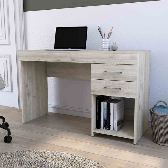 Gray Rectangular Office Desk - With Two Drawers And One Cabinet For Functionality Contemporary