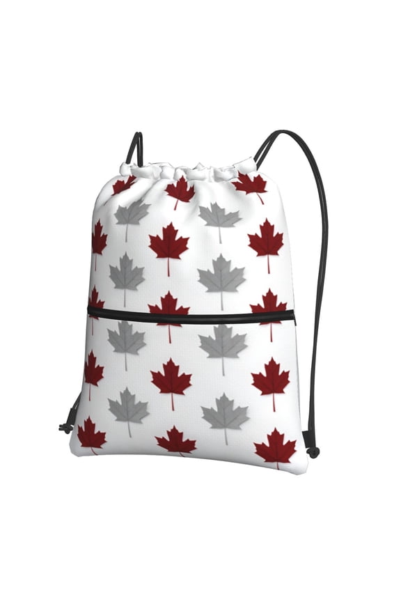 Gray Red Canada Maple Leaf Drawstring Backpack Bag Water Resistant Yoga Shopping Cinch Bag Sackpack For Men Women