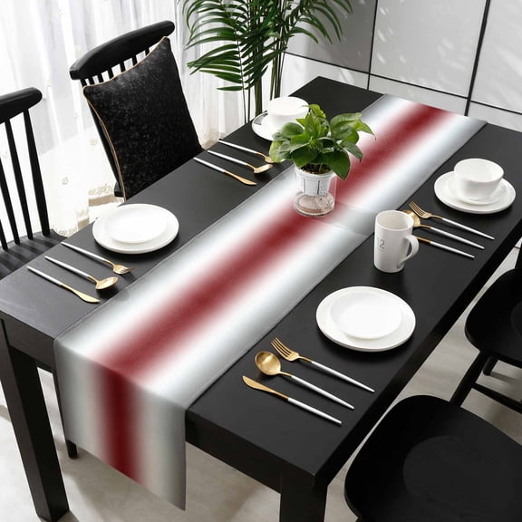 Gray Red Cotton Linen Table Extra Long Runner 13 x 120 inch Modern Gradient Geometric Non-slip Rectangular Dining Table Decor for Wedding Party Holiday Dinner