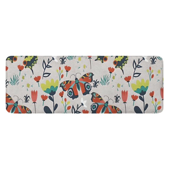 Gray Red Flower Butterfly Pattern Kitchen Rug Mat,Kitchen Runner Rugs Non Skid Washable,Decorative Kitchen Floor Mats for Kitchen,Sink,Laundry,17"x47.2"