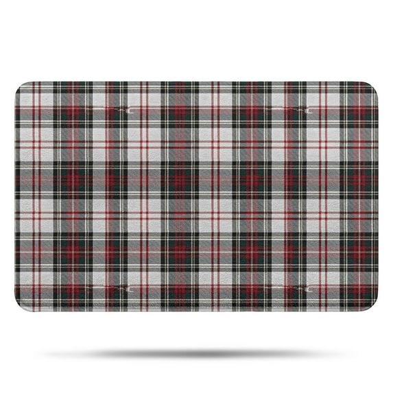 Gray Red Plaid Checkered Pattern Bathroom Rugs Mat,Non Slip Microfiber Bathroom Rug,Rubber Backing,Soft Bathroom Mats for Bathroom Floor,Tub and Shower,17x27in(43x68cm)
