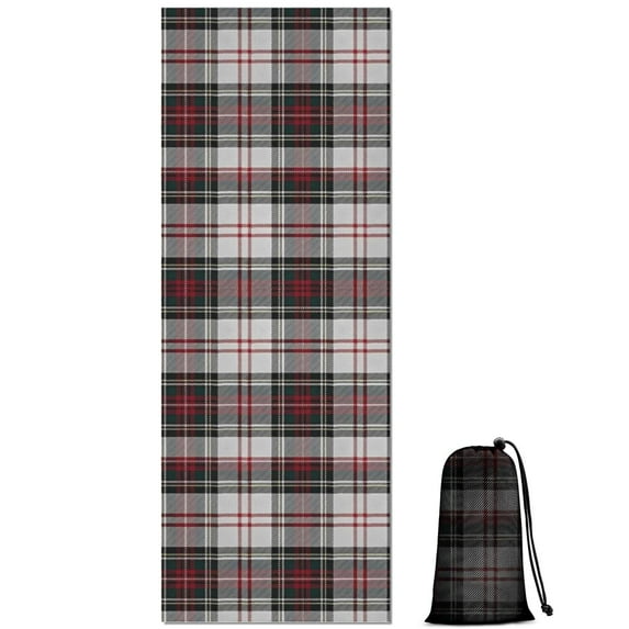 Gray Red Plaid Checkered Pattern Hot Yoga Mat Towel Non Slip for Hot Yoga - Quick-Drying Yoga Mat Cover with 4 Corner Pockets with Travel Bag - Hot Yoga Towel Non Slip 70"x26"