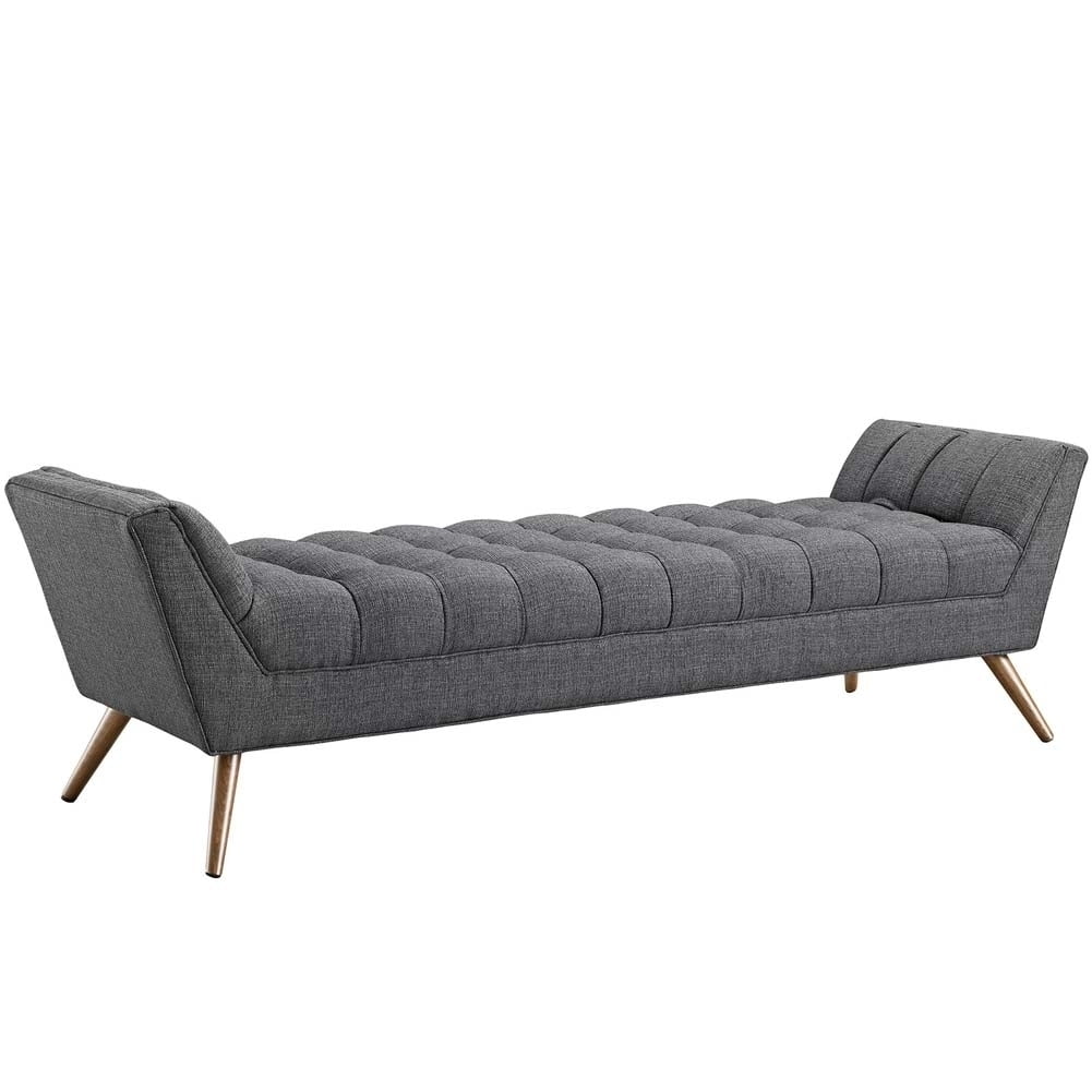Elegant Gray Tufted Fabric Bench with Tapered Beech Wood Legs