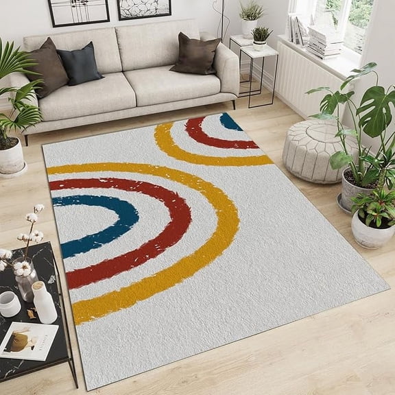 Gray Retro Rainbow Area Rugs, Simple Bohemian Style Machine Washable Decorative Rug, With Anti-Slip Easy Clean Carpet For Living Room Bedroom Kitchen Dining Room Home Office 3 x 5ft