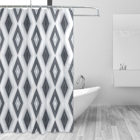 Gray Rhombus Pattern Shower Curtains with 12 Hooks Waterproof Bathroom Decor 66" x 72"