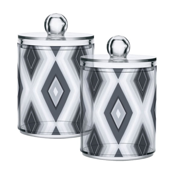 Gray Rhombus Pattern Translucent Plastic Cans Storage Canisters with Lid Set of 2