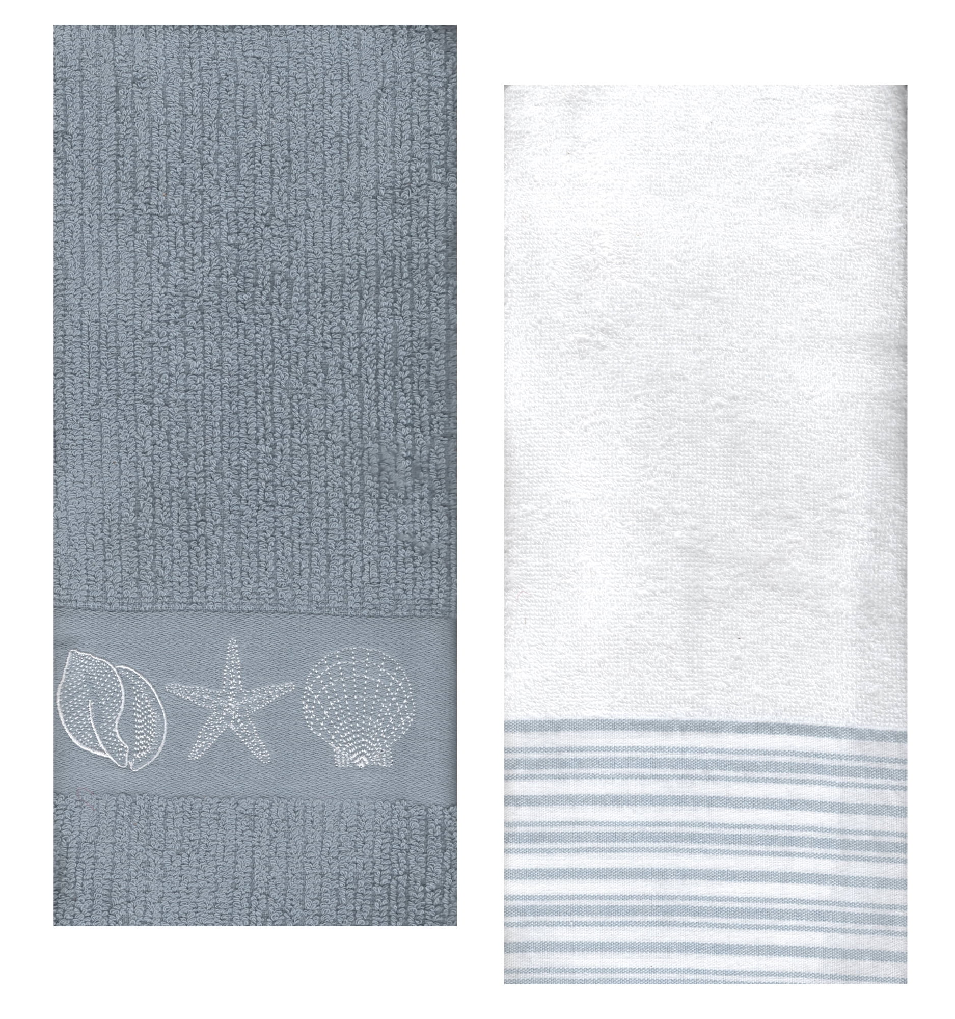 Gray Ribbed Bath Hand Towel Sea Shells, 2 Piece, White with Stripes  Bathroom The Big One