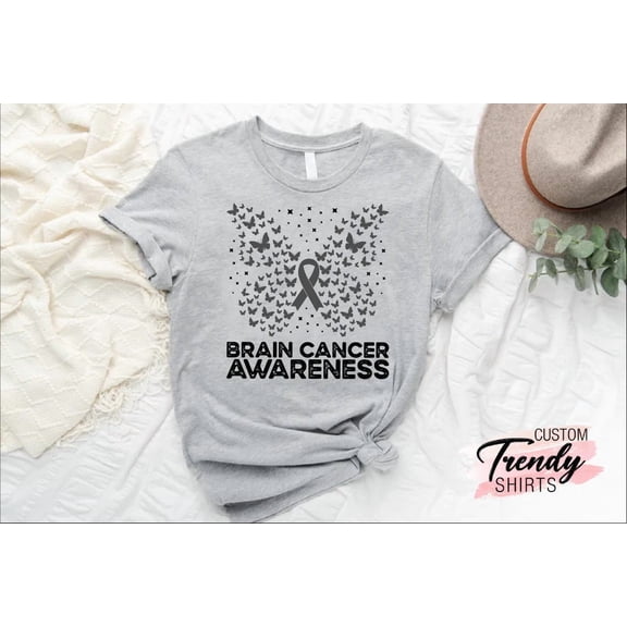 Gray Ribbon Shirt,Brain Cancer Awareness Shirt,Butterfly Brain Cancer Shirt, Brain Cancer Warrior Gift,Brain Tumor Shirt,Brain Surgery Shirt TSHIRT All Size S-5XL