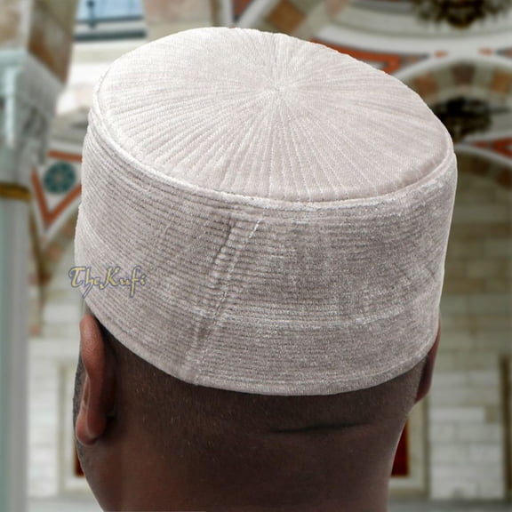 Gray Rigid Velvet Turkish Chechen Style Kufi Hat