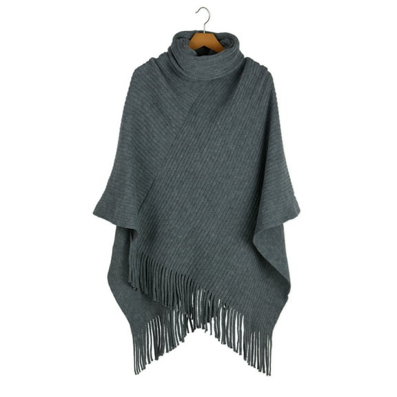 Gray Riley Asymmetrical Knit Turtleneck Poncho