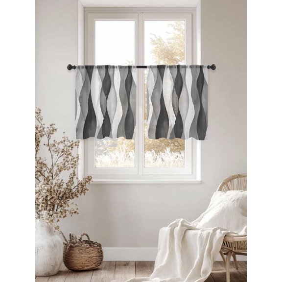 Gray Ripple Sheer Curtains 54Inches Long 2 Panels, Semi Sheer Rod Pocket Window Curtains Light Filtering Drapes Abstract Gradient for Living Room Bedroom