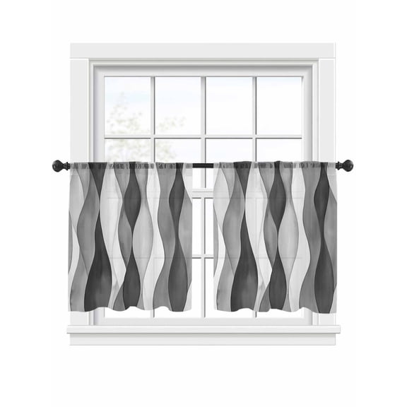 Gray Ripple Sheer Curtains for Living Room Bedroom, Light-filtering Sheer Curtain, Abstract Gradient LigRod Pocket Voile Window Treatment Drapes, 52’’Wx54’’L, 2 Panels Set