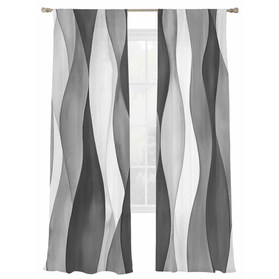 Gray Ripple Sheer Curtains for Living Room Bedroom, Light-filtering Sheer Curtain, Abstract Gradient Rod Pocket Voile Window Treatment Drapes, 52’’Wx84’’L, 2 Panels Set