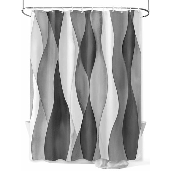 Gray Ripple Shower Curtain, Abstract Gradient Watercolor Modern Waterproof Shower Curtain Set with 12 Hooks Lightweight Washable Fabric Shower Curtains for Bathroom 60x72 Inches