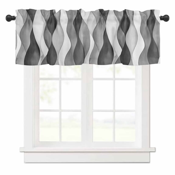 Gray Ripple Valances for Windows Abstract Gradient Rod Pocket Curtain Valance Window Treatment Short Curtains for Kitchen Living Room, 60"x14"