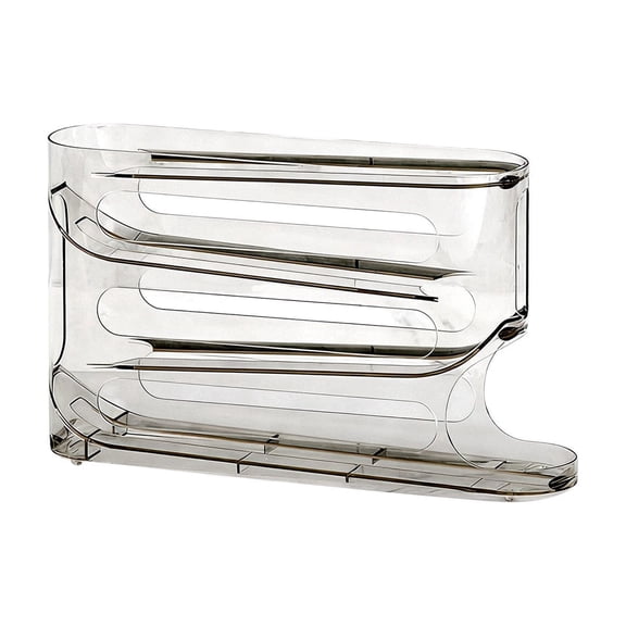 Gray Rolling Egg Rack, Front Pick Auto Slide, Clear Window See Through, Stackable Save Fridge Space, Kitchen Counter Storage Tidy Organized