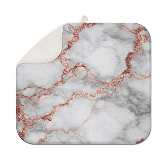 Gray Rose Gold Marble Pattern Dish Drying Mat for Kitchen 1 Pack, Ultra Absorbent Microfiber Dishes Drainer Mats,16"x18"