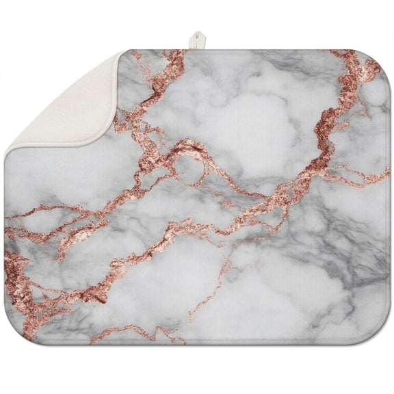 Gray Rose Gold Marble Pattern Dish Drying Mat for Kitchen 1 Pack, Ultra Absorbent Microfiber Dishes Drainer Mats,18"x24"