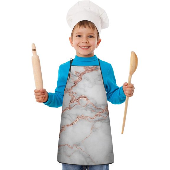 Gray Rose Gold Marble Pattern Kids Aprons for Girls and Boys,Adjustable Neck Strap Toddler Aprons for Kids Cooking Baking